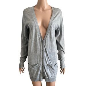 Fossil Long Cardigan Sweater Womens Size Medium Light Gray Lightweight